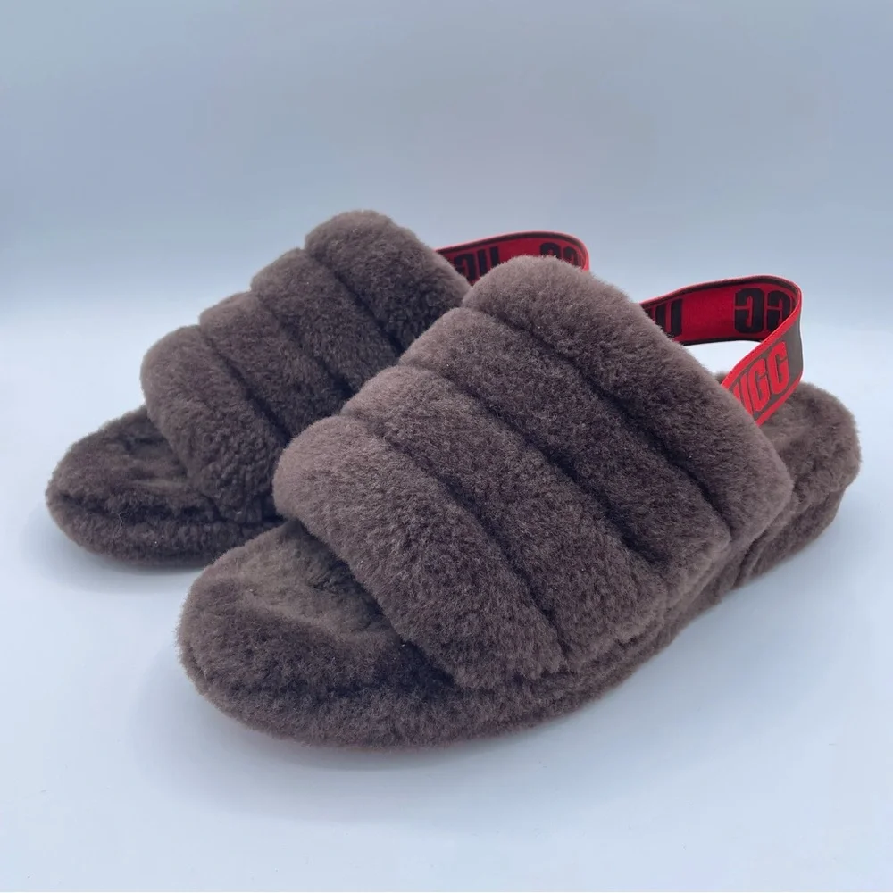 UGG Fluff Yeah Slides 7 Brown/Red - Picture 5 of 16
